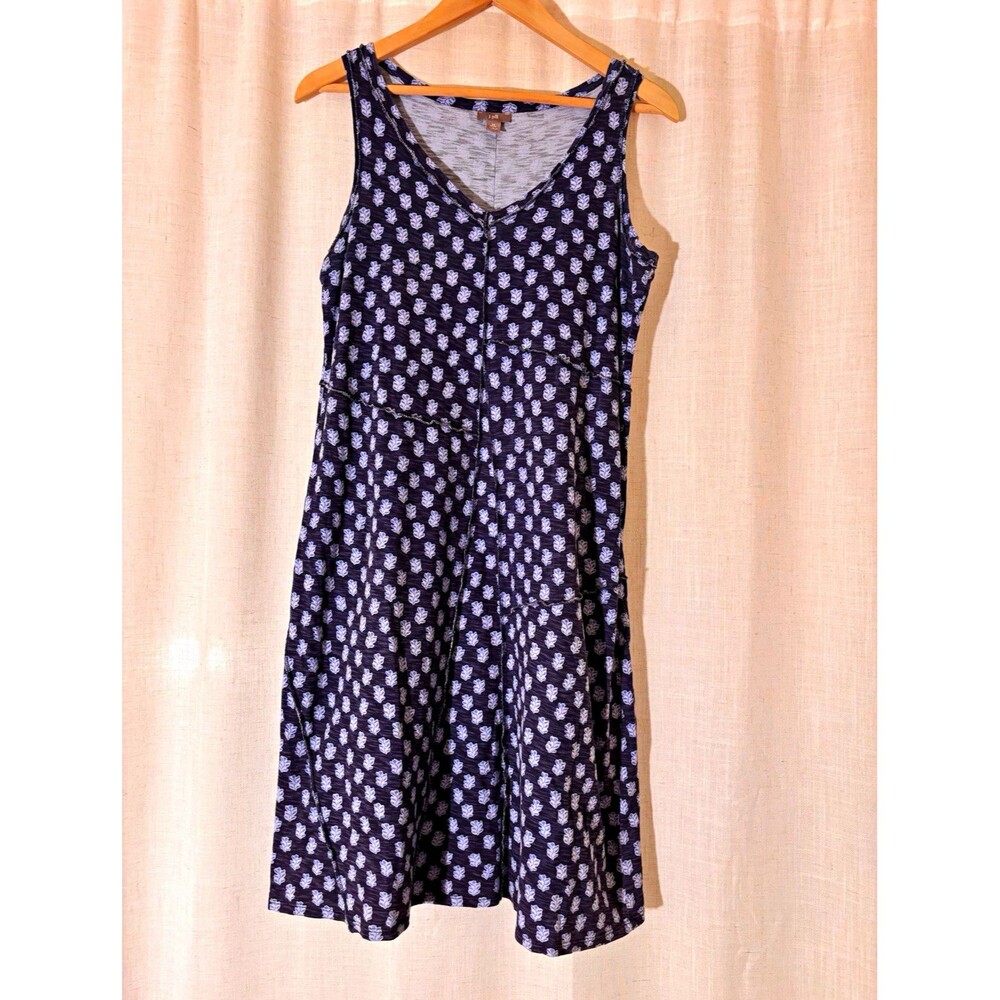 J. Jill Petite Blue/White Floral Summer Garden V-Neck Dress Knee, Size XS